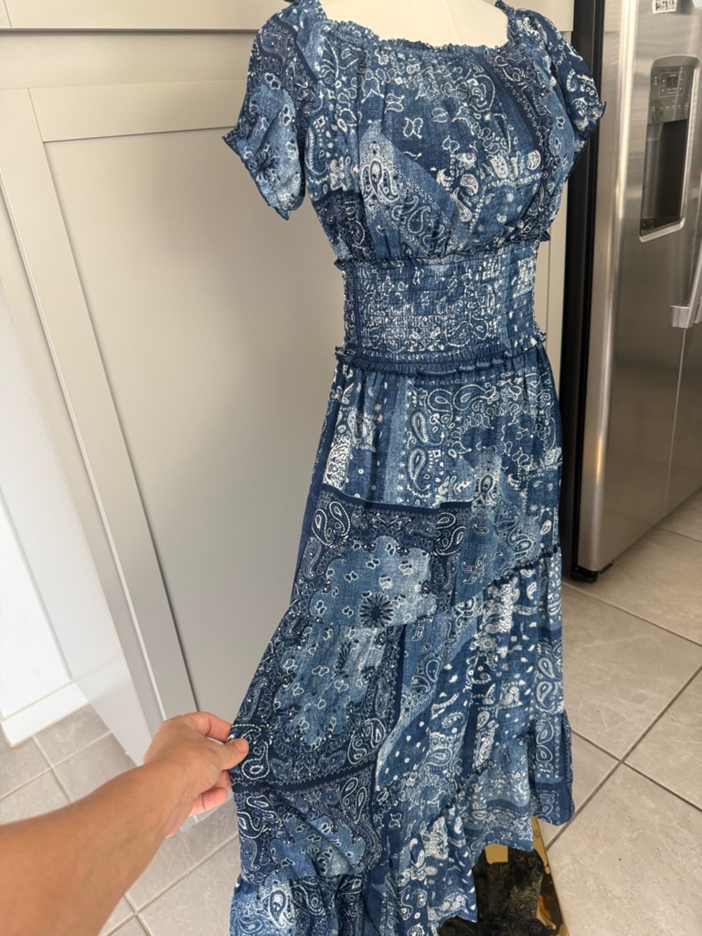 Trixxi Blue Paisley Smocked Maxi Dress